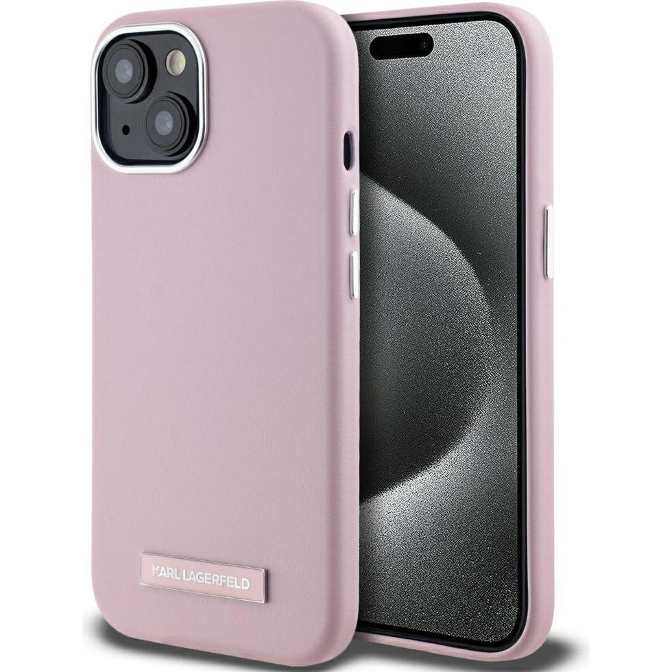 Karl Lagerfeld Case FW Metal Plate MagSafe for iPhone 15 pink (Apple iPhone 15), Cover smartphone, Pink