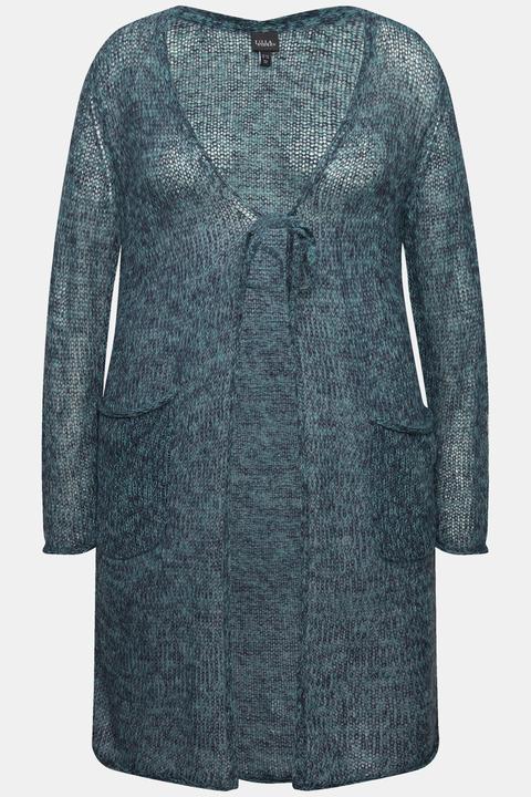 Produktbild Ulla Popken Long-Strickjacke, Bindeband, V-Ausschnitt, Rollkanten (46, 48)