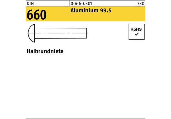 Image du produit Rivets demi-ronds DIN 660 6 x 16 Aluminium 99.5