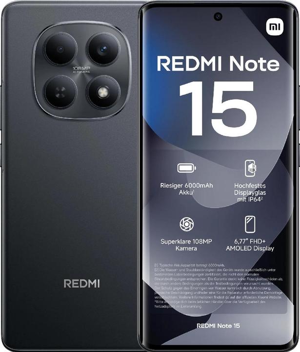 Actual product image Xiaomi Redmi Note 15 (256 GB, Black, 6.77", Hybrid Dual SIM, 4G)