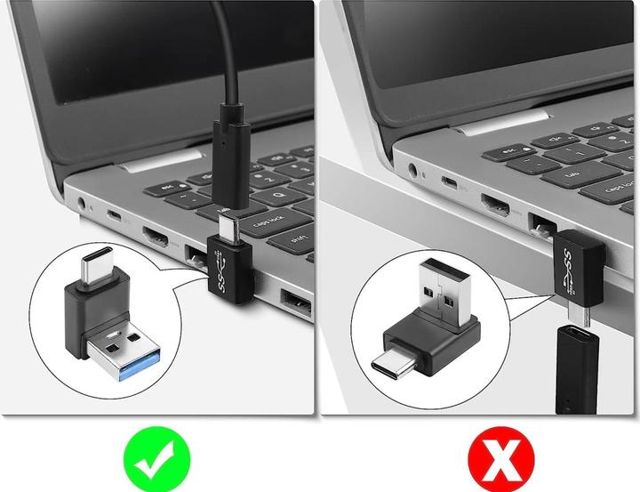 Actual product image PowerGuard USB-A to USB-C 90 degree angle down adapter (male/male) (USB 3.1)