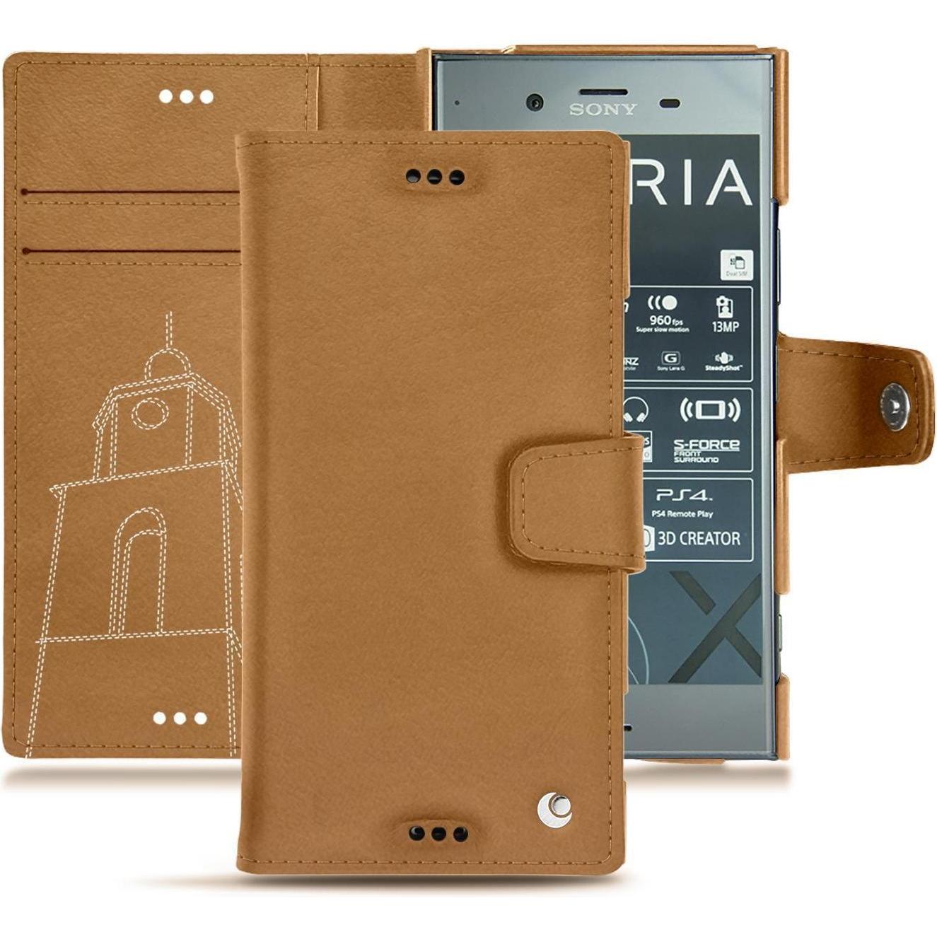 Noreve Lederschutzhülle Wallet (Sony Xperia XZ1), Smartphone Hülle, Braun