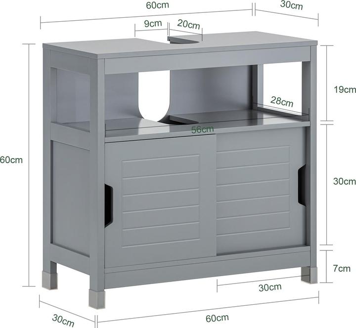 Produktbild SoBuy Waschbeckenunterschrank stahlgrau (60 x 30 x 61 cm)