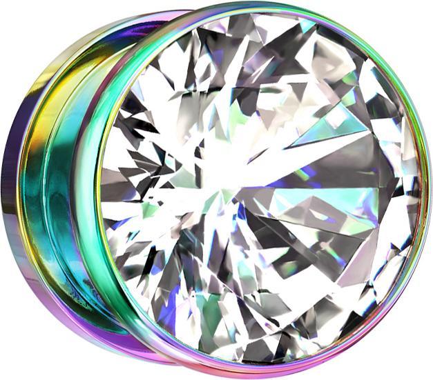 Produktbild Star Piercing Flesh Plug farbig mit grossem Kristall silber (ohne Messing, Chirurgenstahl 316L)