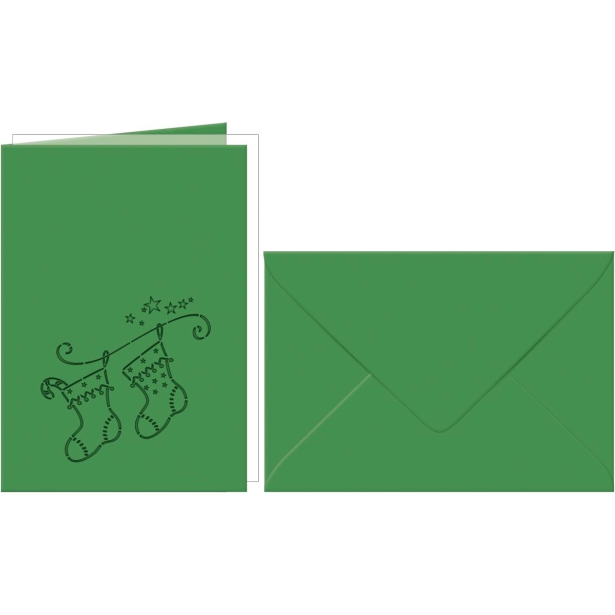 Ursus, Grusskarte + Briefpapier, Doppelkarte A6 gelasert + Kuvert VE=5 Sets Weihnchtssöckchen tannengrün (1 Stk.)