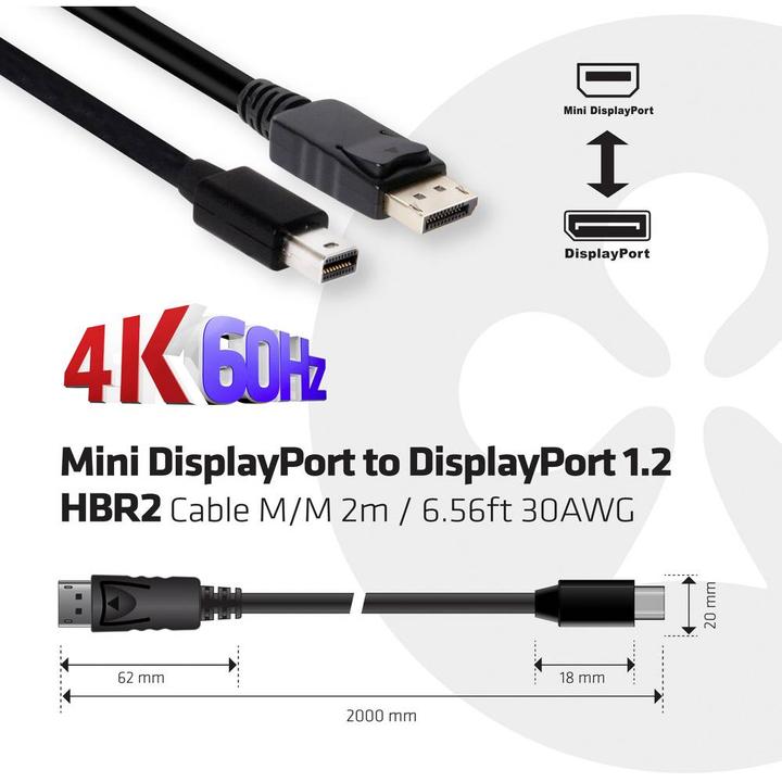 Actual product image Club 3D Mini DisplayPort — DisplayPort (2 m, DisplayPort)