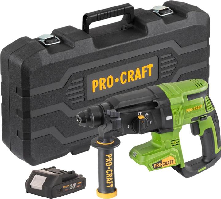 Produktbild Procraft PHA40bb-c Akku Bohrhammer 20 V 2,6 J SDS plus Brushless + 1x Akku 2,0 Ah + Koffer - ohne