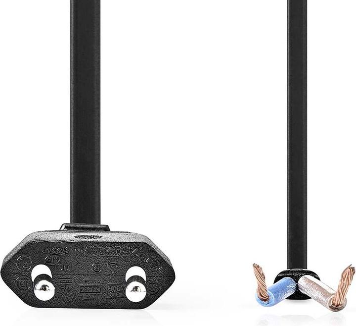 Image du produit Nedis Câble d'alimentation - Euro Mâle - Ouvert - Droit - Droit - Nickelé - 2.00 m - Plat - PVC - Noir (2 m)