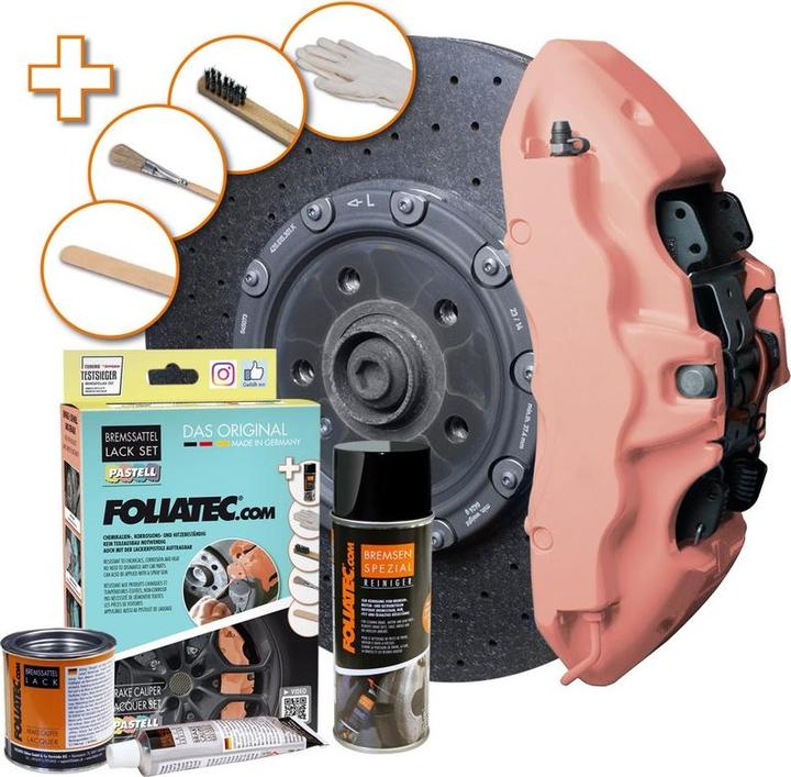 Actual product image Foliatec Folia Tec brake caliper lacquer Juicy Peach incl. assembly set (brush, steel brush, spatula,