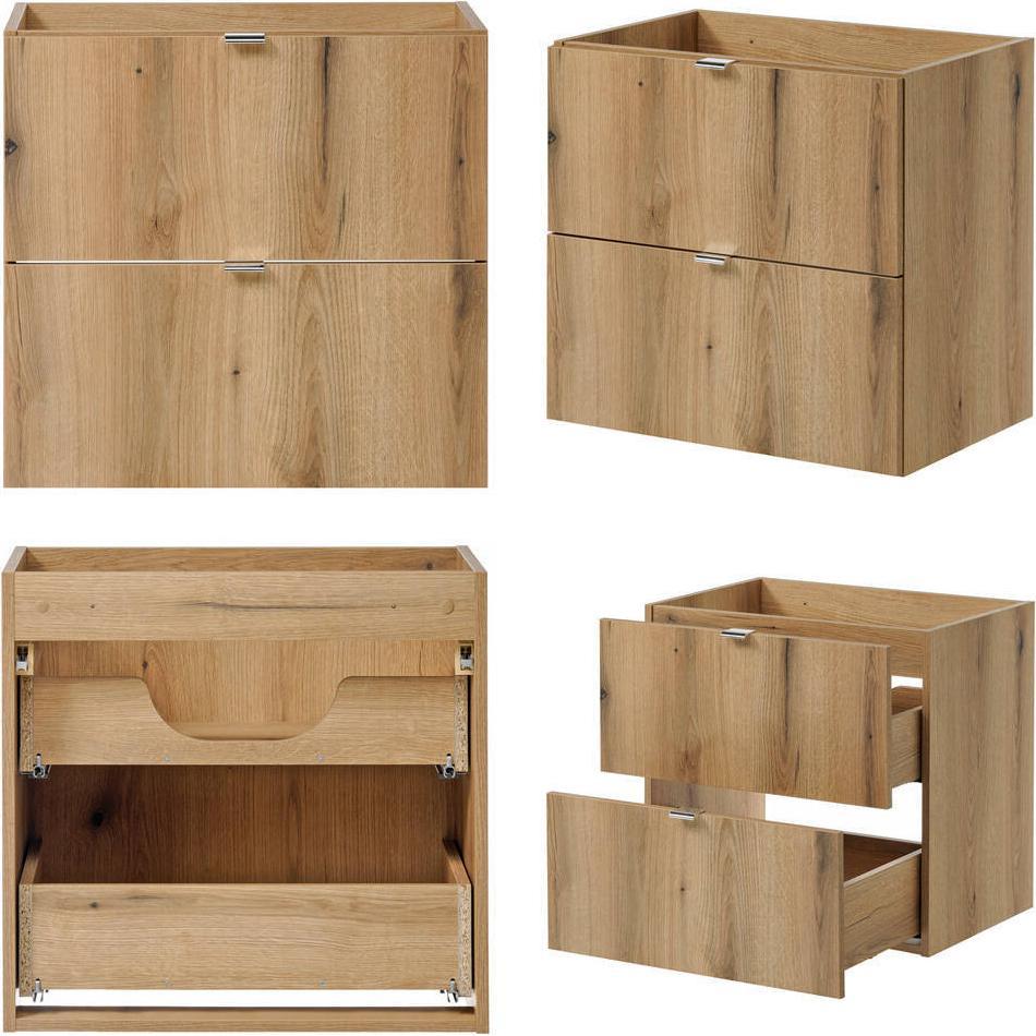 En.Casa, Badmöbelset, Doppelwaschtisch Skelbolu 140x60x40 cm mit 1 Tür und 4 Schubladen Eiche
