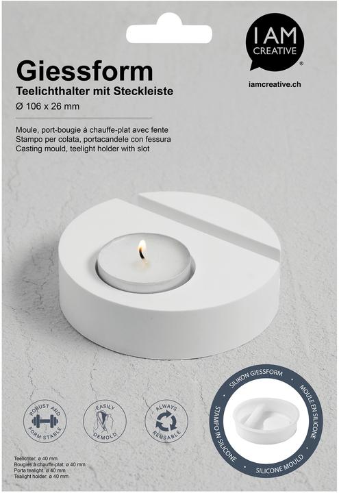 I Am Creative Stampo in silicone, portacandela per tea light con striscia a innesto, 1 pezzo (10.60 x 2.60 x 2.60 cm)