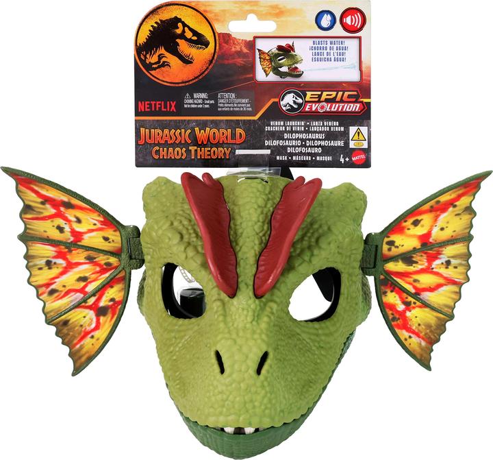 Produktbild Jurassic World Dilophosaurus-Rollenspielmaske mit Geräusch- und Wassersprühfunktion, Knochenkämme