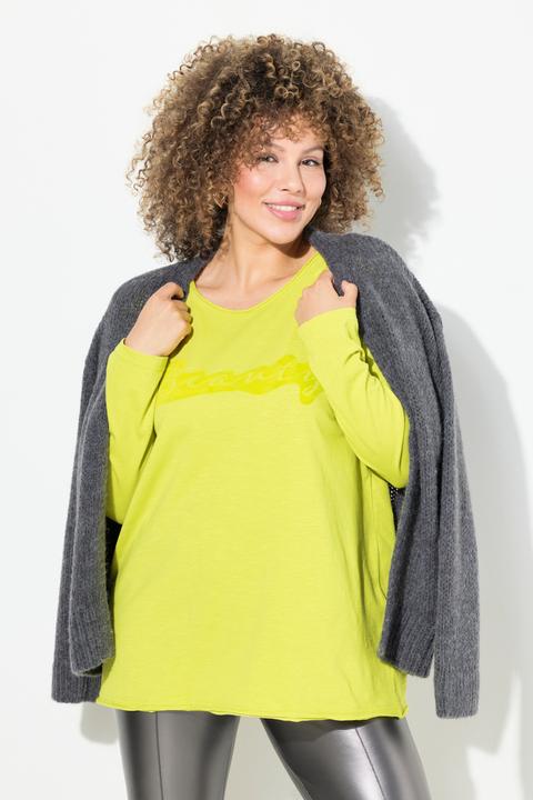 Produktbild Ulla Popken Shirt, Flockdruck, A-Linie, Rundhals, Langarm, offenkantig (62)