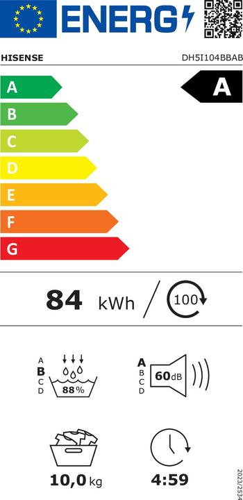 Label énergétique Hisense DH5I104BBAB (10 kg, Gauche)