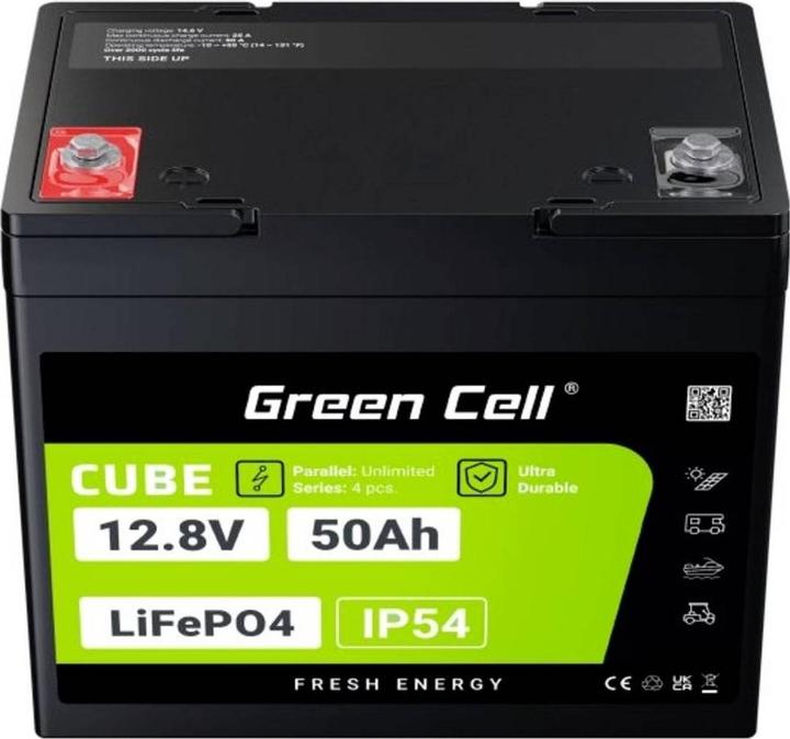 Immagine prodotto GreenCell Green Cell CUBE LiFePO4 battery 50Ah 12.8V 640Wh lithium iron phosphate battery for motorhomes, golf (12.80 V, 50 Ah)
