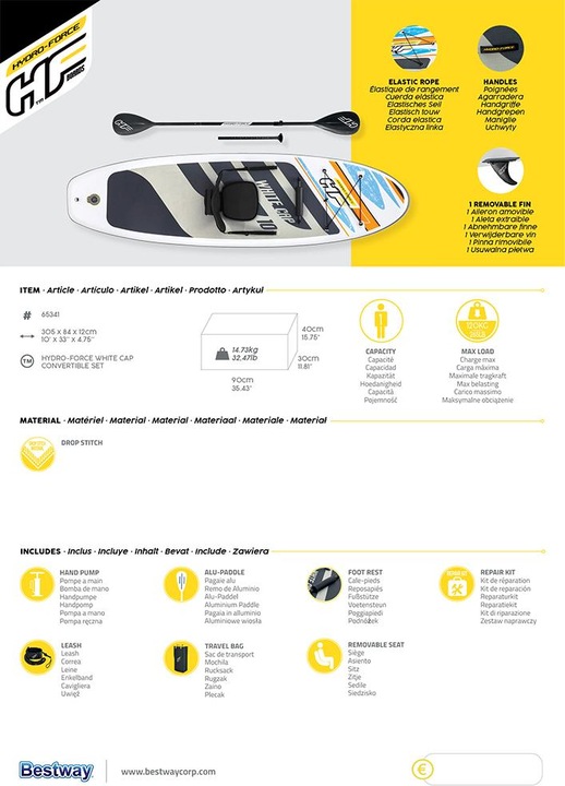 Produktbild Bestway HF SUP White Cap Convertible (10')