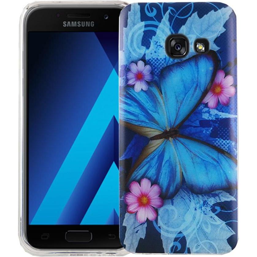 König Design Handy Hülle für Samsung Galaxy A3 2017 Schmetterling Blau Tasche Case Cover Slim (Samsung Galaxy A3 (2017))...