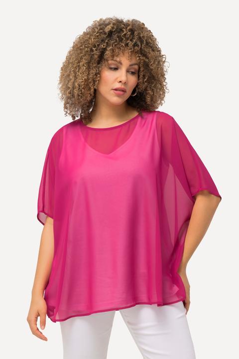 Immagine prodotto Ulla Popken Blusa di chiffon dal taglio oversize con scollo rotondo e mezze maniche (58, 60, 62)