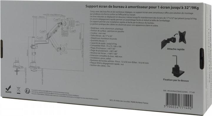 Image du produit MCL Support Desk Screen With Shock Absorber - 1 Screen Up To (32", 9 kg)