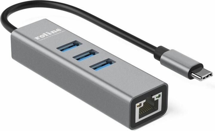 Roline USB Typ C - Gigabit Ethernet Konverter + Hub 3x (USB-C, RJ45/LAN (1x))