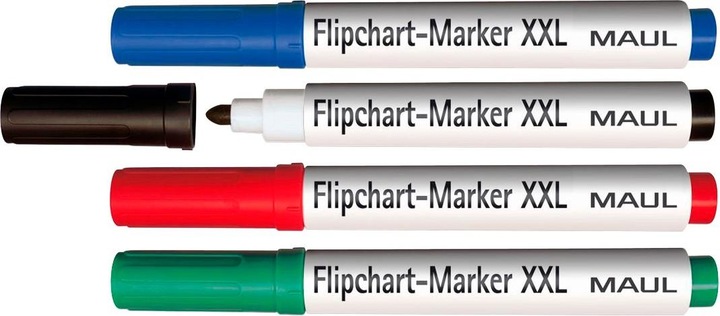 Produktbild Maul HEBEL Flipchart-Marker, sortiert, Grösse: XXL,Rundspitze je 1x rot, blau, grün, schwarz (6383... (farbsortiert, 3 mm, 4 x)