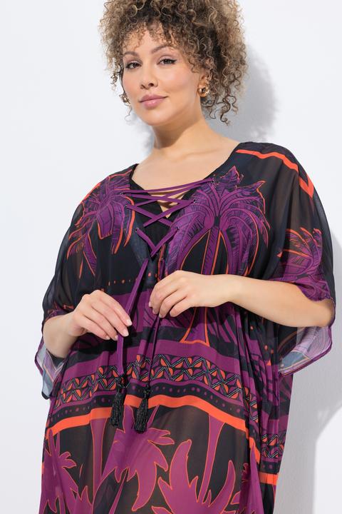 Image du produit Ulla Popken Tunique oversize motif palmiers, laçage et manches courtes (42, 44, 46, 48)