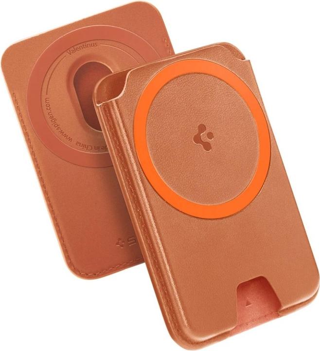 Actual product image Spigen Valentinus Magfit+ Magsafe Universal Magnetic Card Holder Metallic Orange