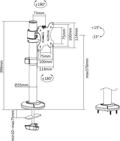 Actual product image Digitus Universal Single Monitor Pole Mount (Table, 32")