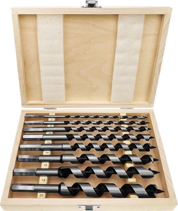 Produktbild Paulimot Schlangenbohrer-Satz, 8-teilig Ø 6 - 20 mm, Länge 230 mm, Form Lewis (6, 8, 12, 14, 16, 18, 20, 10 mm)