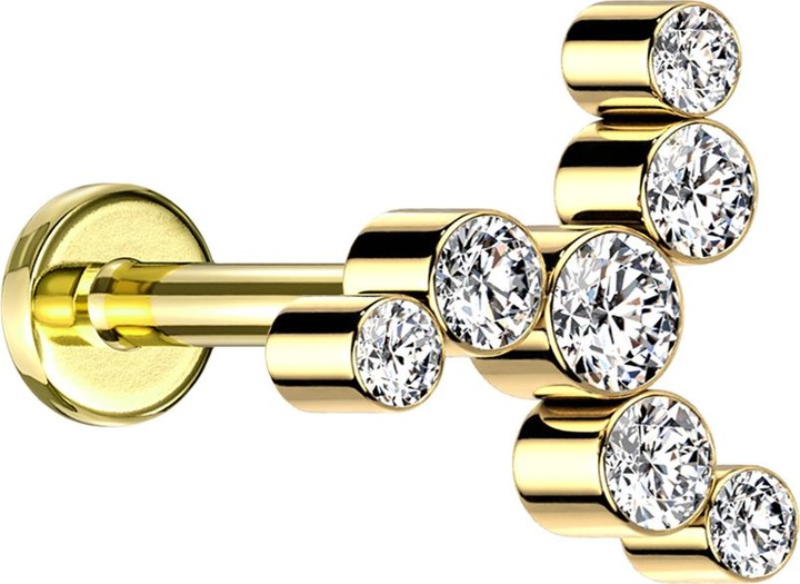 Produktbild Star Piercing Micro Labret Innengewinde vergoldet Windrad sieben Kristalle silber (ohne Messing, Titan G23)
