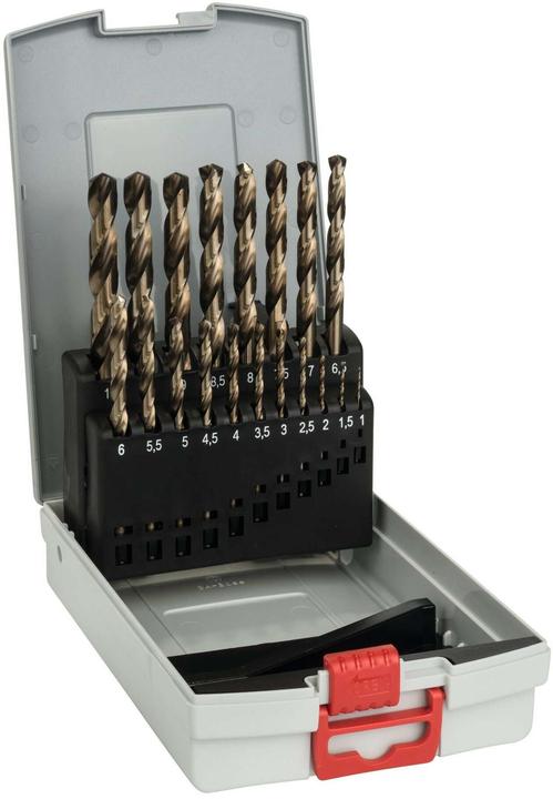 Bosch Professional Zubehör PRO Stainless Steel HSS-Co Spiralbohrer-Set, 19-tlg. (1 mm, 1.5 mm, 10 mm, 2 mm, 2.5 mm, 3 mm, 3.5 mm, 4 mm, 4.5 mm, 5 mm, 5.5 mm, 6 mm, 6.5 mm, 7 mm, 7.5 mm, 8 mm, 8.5 mm, 9 mm, 9.5 mm)