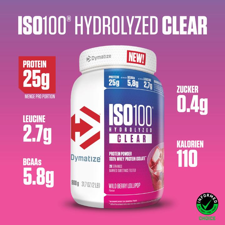 Produktbild Dymatize ISO100 Clear Whey (Wild Berry Lollipop, 1 Stk., 900 g)