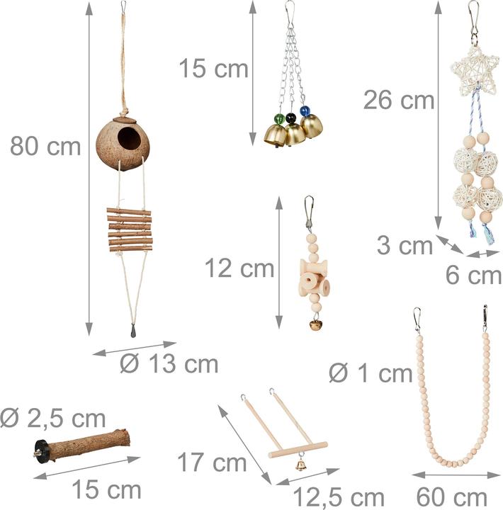 Immagine prodotto Relaxdays Set di 7 pezzi di giocattoli per uccelli
