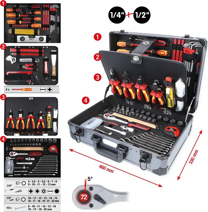 Actual product image KS Tools 1/4 + 1/2“ Elektriker-Werkzeugkoffer. 128-tlg. (128 pieces)