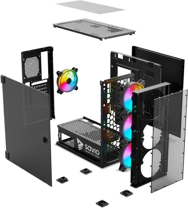 Produktbild Savio PC Case Raptor X1 ARGB Glass/Mesh Black (ATX, ITX, Mini-ATX)