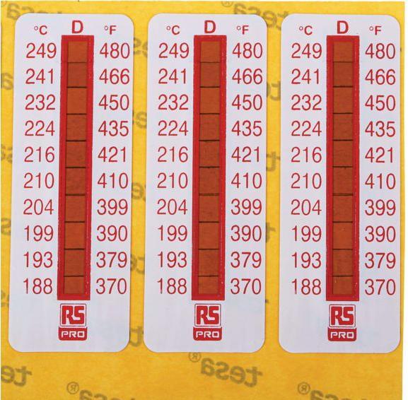 Produktbild RS PRO Temperaturmessstreifen 188°C / 249°C 10 Messbereiche 10 Stk. Vertikal, L. 51mm, B. 18mm