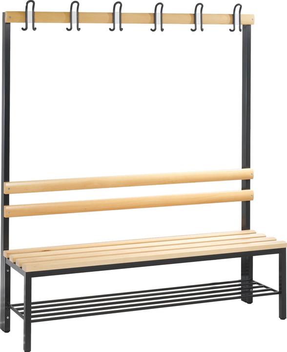 Actual product image C+P BASIC cloakroom bench, single sided, hook rail, shoe rack, beech, length 1500 (150 cm, 165 cm)
