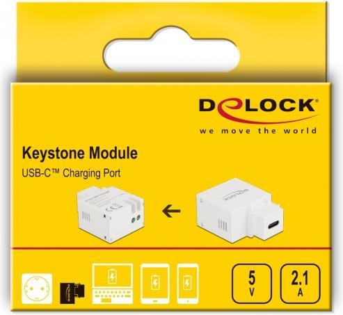 Produktbild Delock Keystone Modul mit USB Type-C™ Ladebuchse 2,1 A weiss (Keystone Modul)