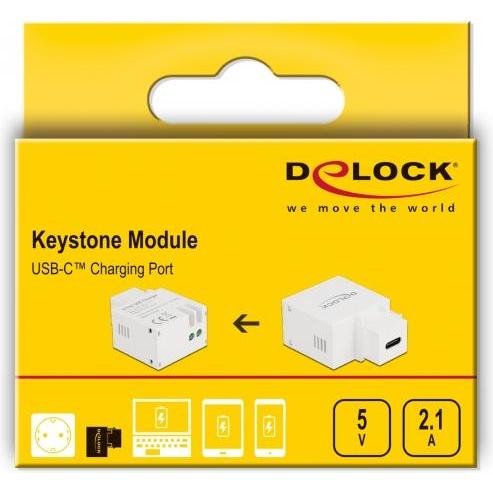 Thumbnail - Delock Keystone Modul mit USB Type-C™ Ladebuchse 2,1 A weiss (Keystone Modul), Netzwerk Zubehör