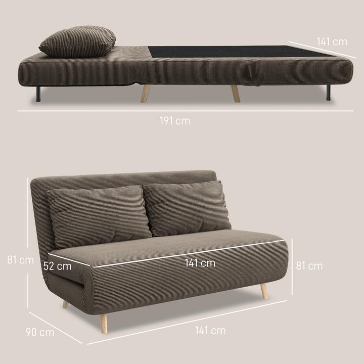 Produktbild Homcom Schlafsofa Polyester, Buchenholz Kaffee-Braun