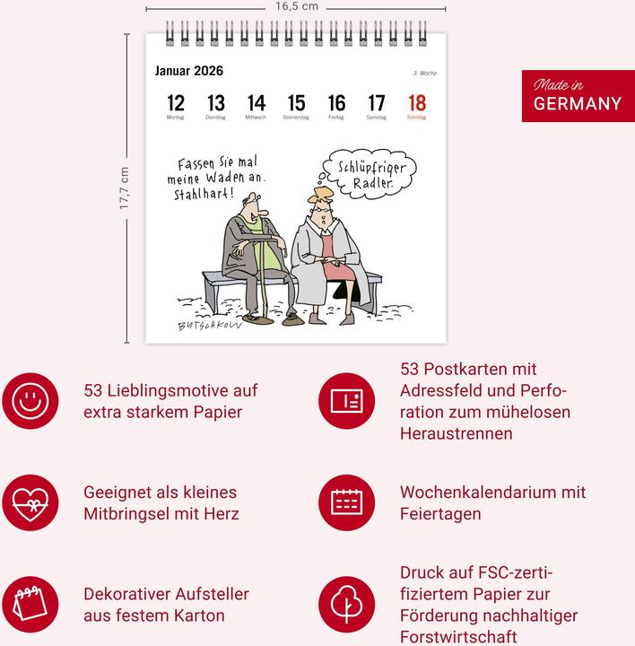 Produktbild Peter Butschkow: Fahrrad unser Premium-Postkartenkalender 2026 (165 x 177 mm)