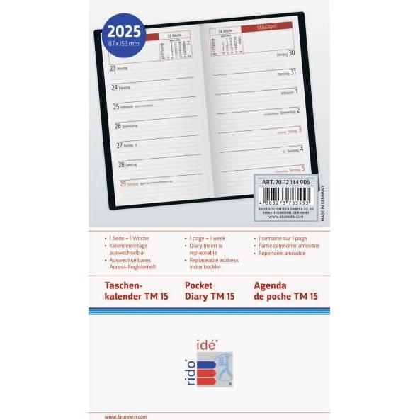 Thumbnail - Baier & Schneider, Agenda, rido/idé 7012144905 Taschenkalender Modell TM 15 (2025) 1 Seite = 1 Woche A6 112 Seiten Kun (...