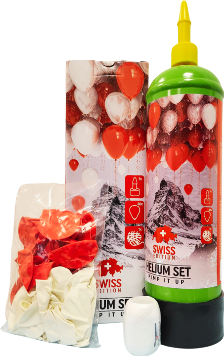 Produktbild Pimp It Up Helium-Set Swiss Edition Rot/Weiss (2,2 Liter / 30 Luftballons)