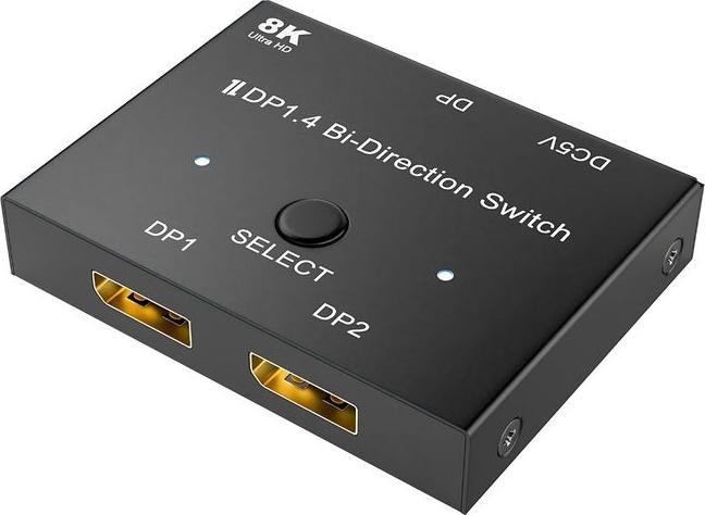 Actual product image Hermex Displayport switch 2x1 ports bidirectional 8K@30Hz DP switch