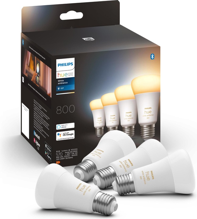 Actual product image Philips Hue White Ambiance (E27, 6 W, 570 lm, 4 x, F)