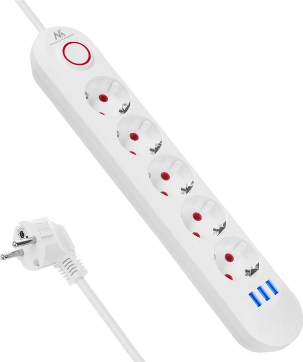 Produktbild Maclean Steckdosenleiste mit 5 Steckdosen + 3 USB-Anschlüssen, 110–240 V (5x, USB-A, 1.50 m)