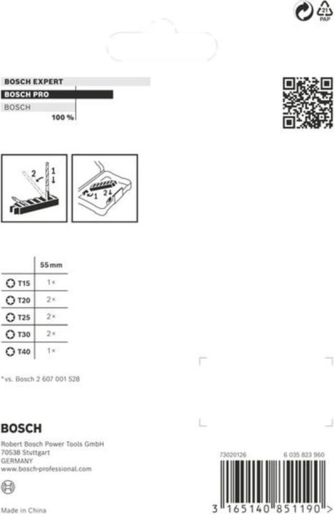 Actual product image Bosch Professional Zubehör PRO Torx Impact Bit, T15, T20(x2), T25(x2), T30(x2), T40, 55 mm, 8 pcs. (Hexagon socket TX)