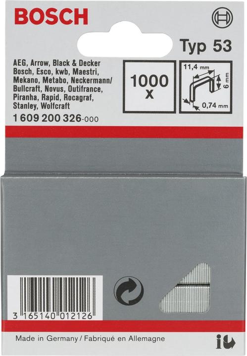 Actual product image Bosch Professional Zubehör Fine wire staple type 53, 11.4 x 0.74 x 6 mm, 1000-pack