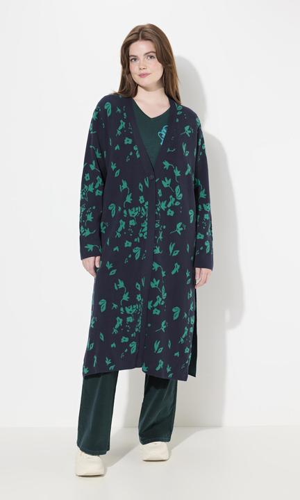 Immagine prodotto Ulla Popken Cardigan lungo con foglie, scollo a V e cotone biologico (42, 44)
