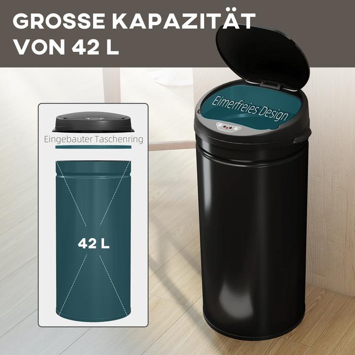 Produktbild Homcom Sensor-Mülleimer Edelstahl, Kunststoff Schwarz (42 l)